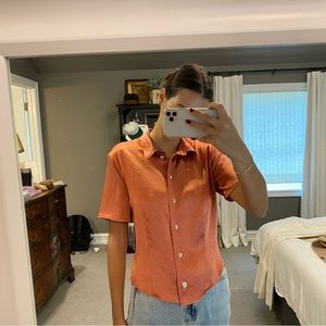 Nanushka Coral Button Down Short Sleeve Shirt.